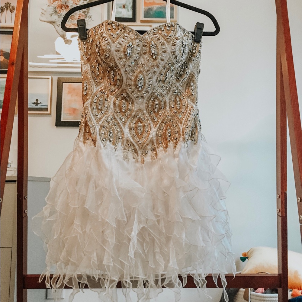 Sherri Hill Prom Dress Short White Jeweled Fringe